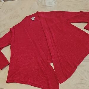 Chico's Festive Red Open Front Cardigan Lightweight Sweater Women's Size Medium